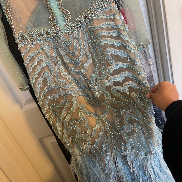 TERANI  COUTURE feathered embroidered Gown - Picture 5 of 11